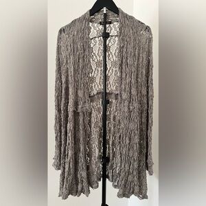 Surrealist Boho Taupe Gray Lace Open-Front Cardigan/Jacket (Sz S)